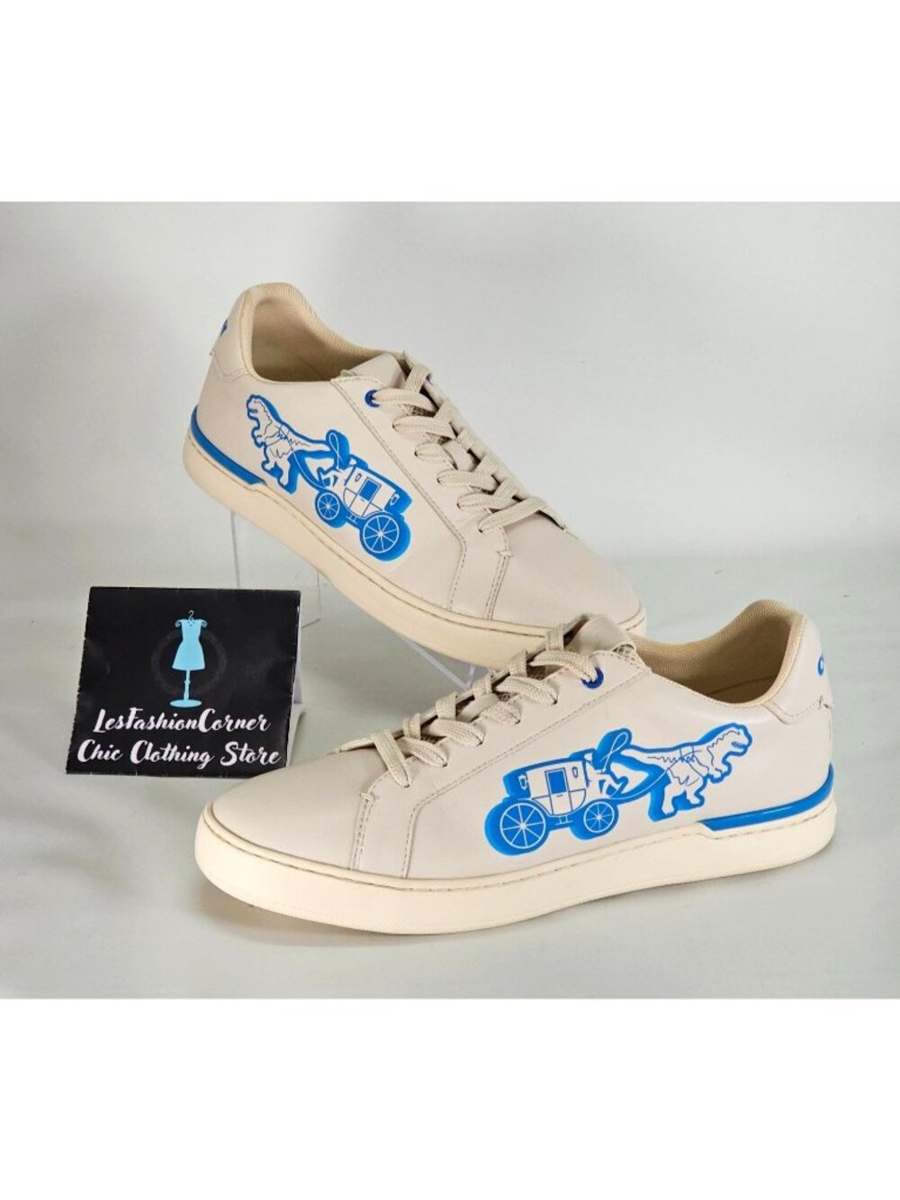 Coach Men's Beige Lowline Low Top Sneaker With Neon Rexy And Carriage Sz 8 346